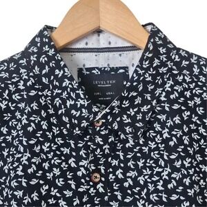 Level Ten Men's Black Leaf Print Button Down‎ Shirt Cotton Resort Streetwear L